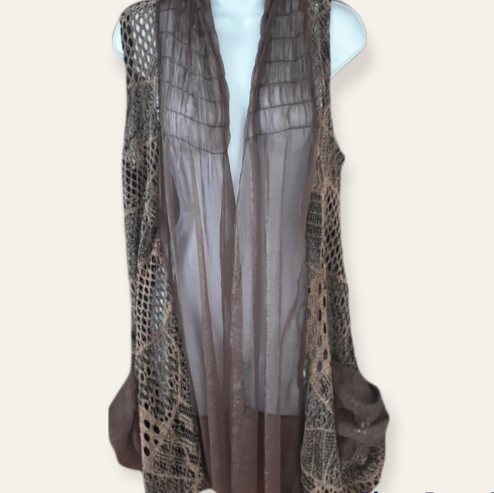 Sheer brown crochet vest Large